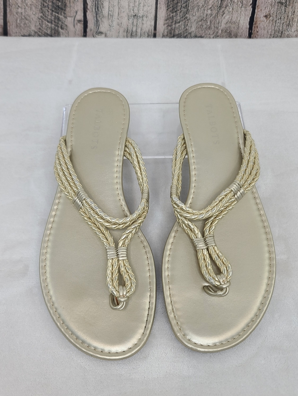 Talbots Classy Comfy Cece Braided Metallic Flat Heel Slip On Thong Sandal Gold
